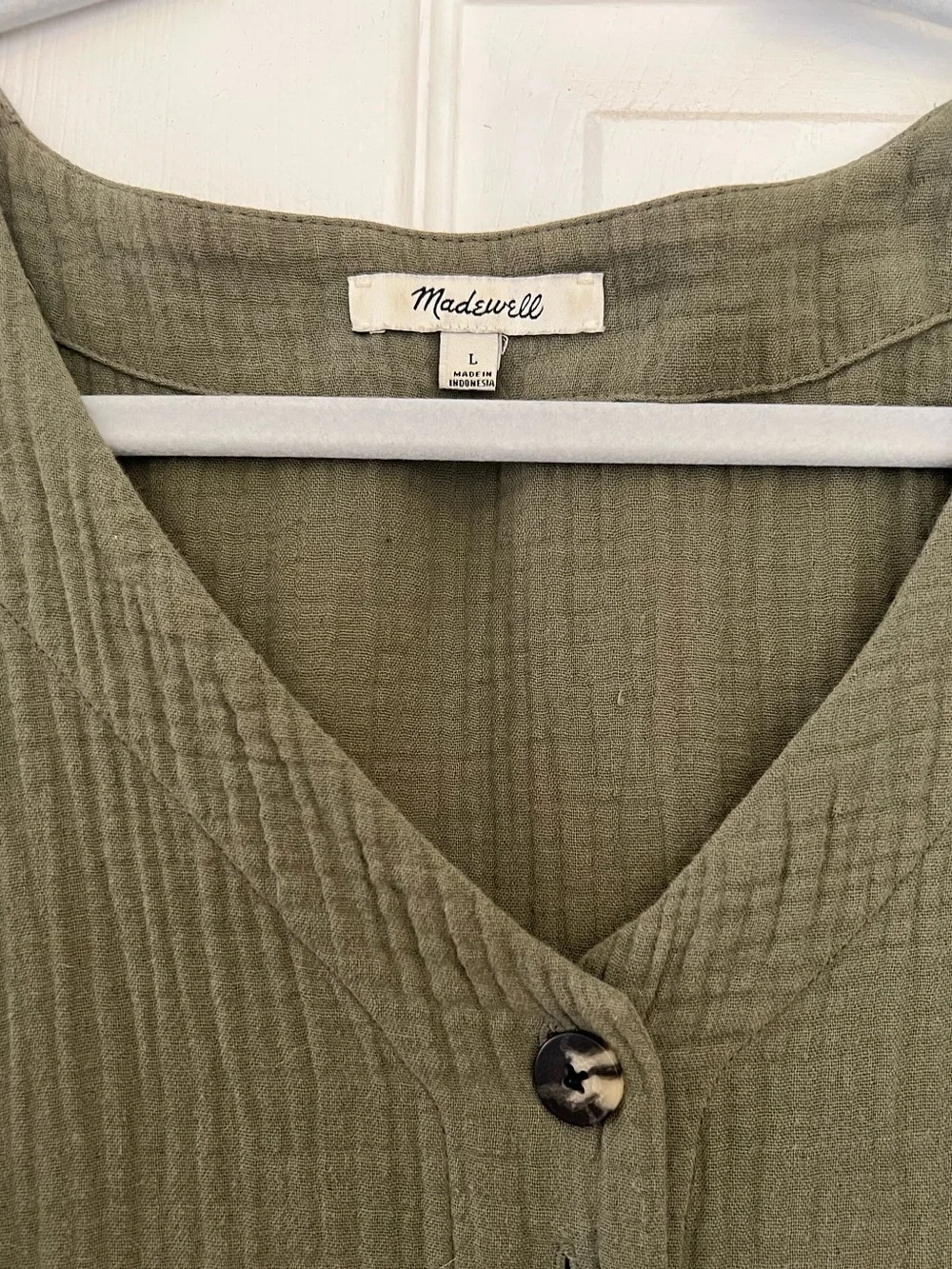 Madewell Light Spun Olive Green Button-Front Midi Dress - Picture 3 of 4